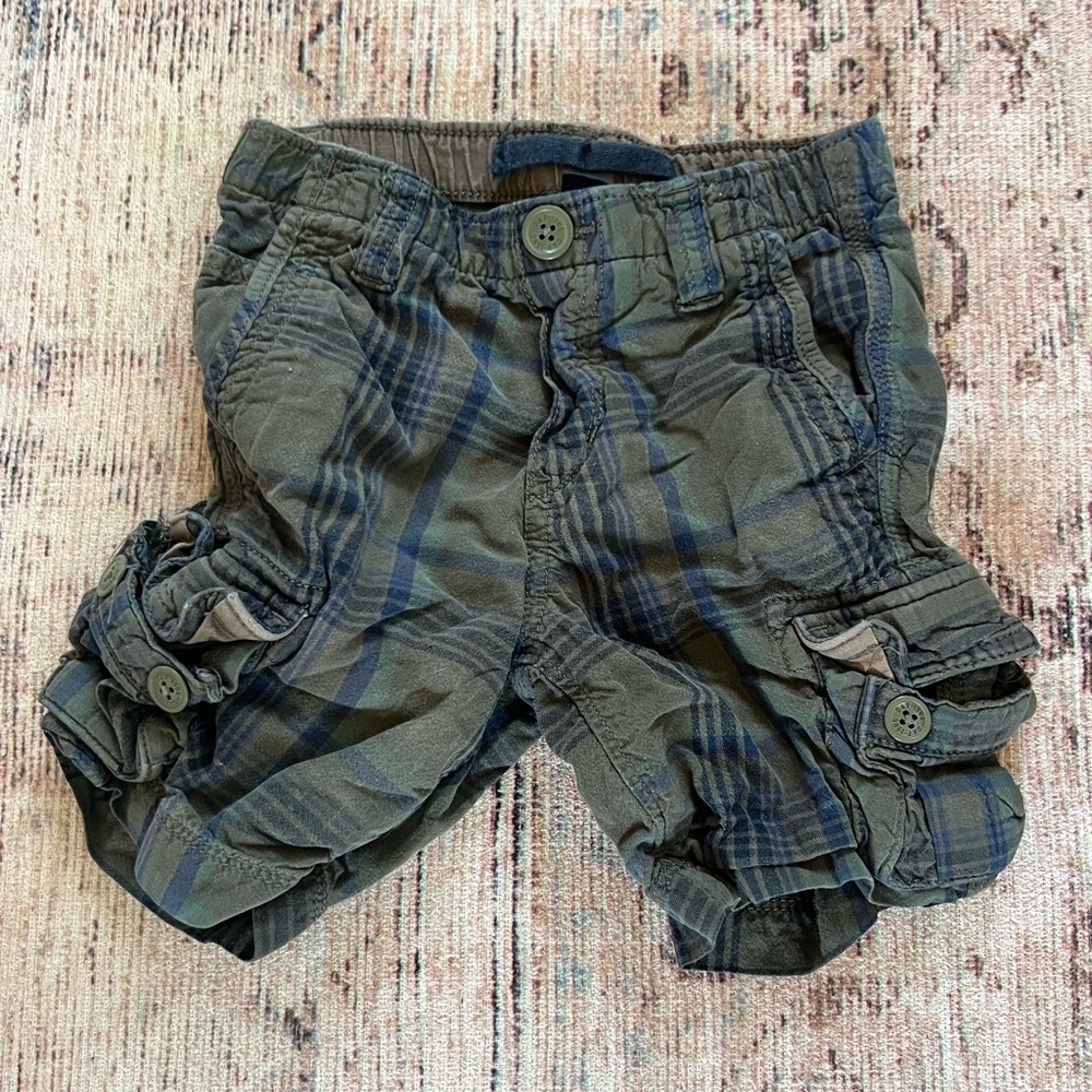 GAP Kids Plaid Cargo Shorts - Green and Blue